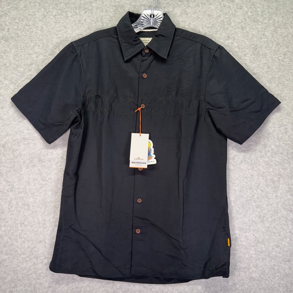Quiksilver Waterman Shirt Mens Small Black Tahiti Palms Premium Anti-Wrinkle